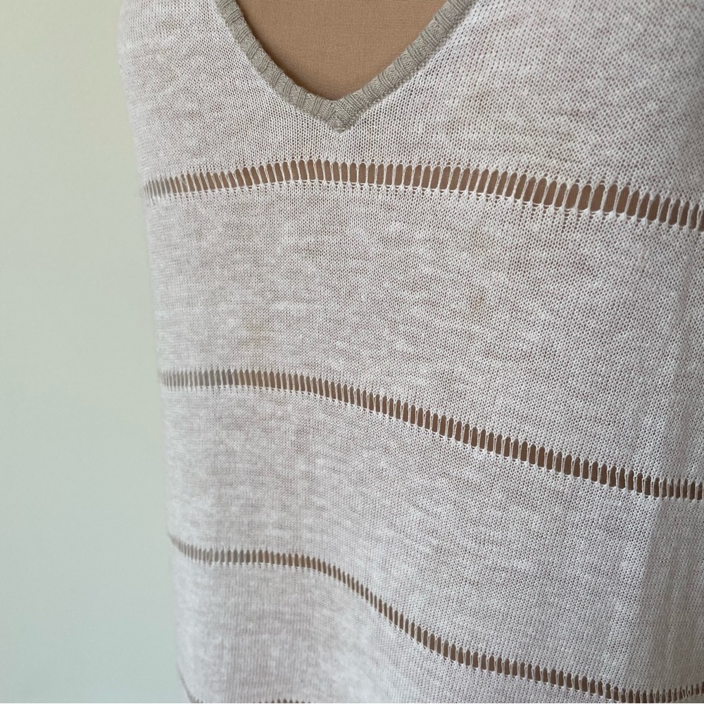 L.A.M.B. White Multi Linen Blend Long Sleeve V-Neck Light Weight Sweater Size S - Picture 10 of 12